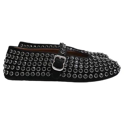 Pre-owned Alaïa Crystal-embellished Ballet Flats In Black Suede