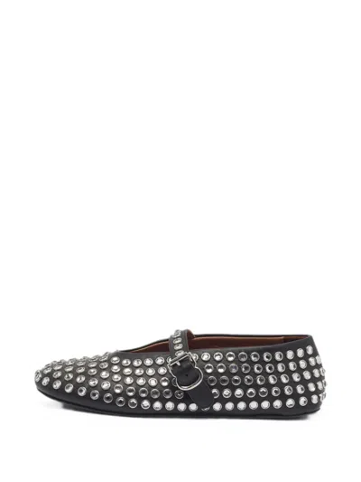 Pre-owned Alaïa Crystal-embellished Mary Jane Ballet Flats In Black