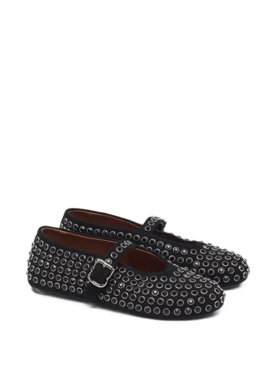 Pre-owned Alaïa Crystal-embellished Suede Ballet Flats In Black