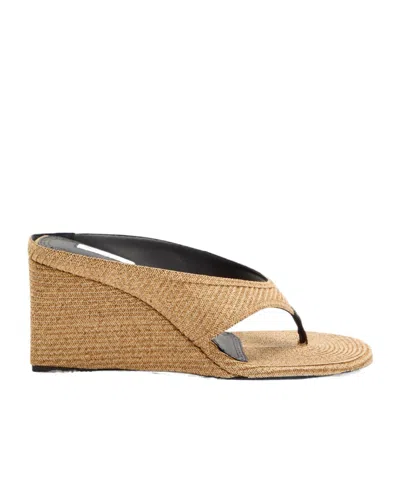 Alaïa Cube 75 Raffia Thong Wedge Mules In Brown