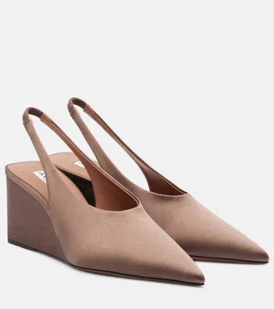 Alaïa Cube 75 Satin Slingback Wedges In Brown