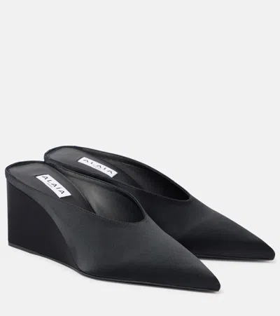 ALAÏA ALAÏA CUBE 75 SATIN WEDGE MULES