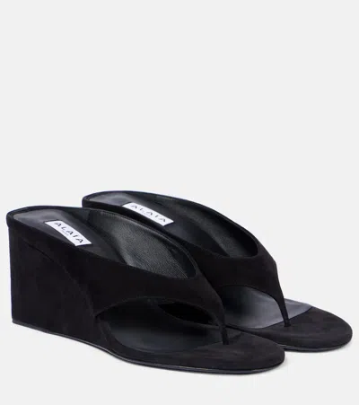 ALAÏA ALAÏA CUBE 75 SUEDE WEDGE THONG SANDALS