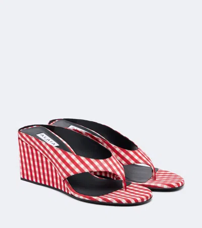 Alaïa Cube Gingham Wedge Sandals In Red