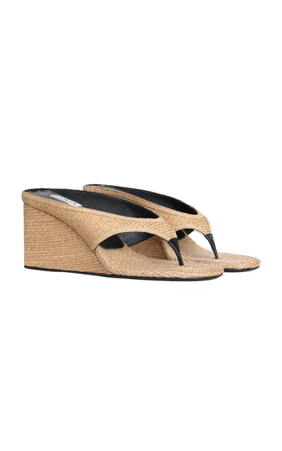 ALAÏA CUBE RAFFIA THONG WEDGE SANDALS