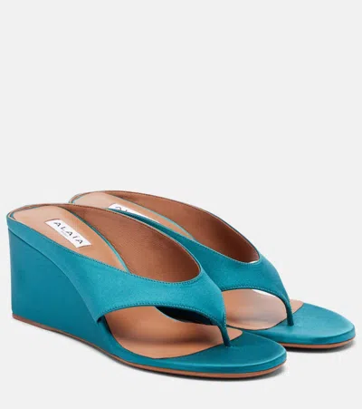 Alaïa Cube Satin Wedge Thong Sandals In Blue