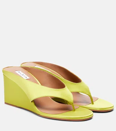 Alaïa Cube Satin Wedge Thong Sandals In Green