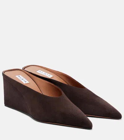 ALAÏA ALAÏA CUBE SUEDE WEDGE MULES
