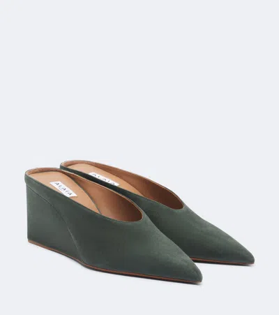Alaïa Cube Suede Wedge Mules In Green