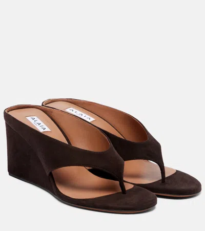 Alaïa Cube Suede Wedge Sandals In Brown