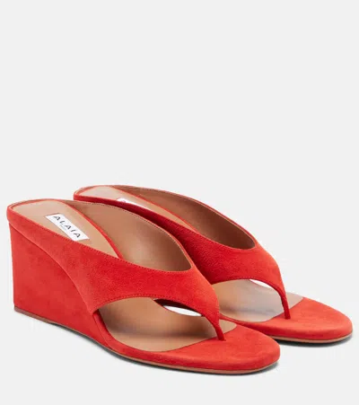 Alaïa Cube Suede Wedge Thong Sandals In Orange
