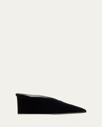 Alaïa Cube Velvet Wedge Mules In Black