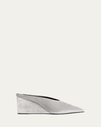 Alaïa Cube Velvet Wedge Mules In White