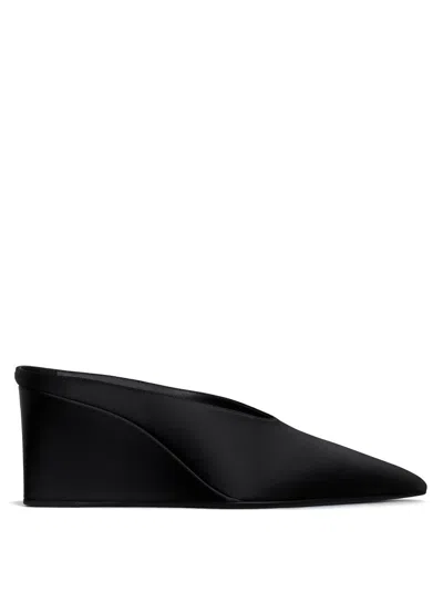 ALAÏA CUBE WEDGE SATIN MULES