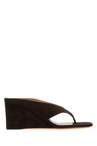 Alaïa Suede Thong Mules Open Toe Wedge In Brown