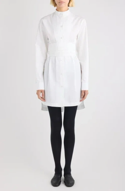 Alaïa Cummerbund Belted Long Sleeve Cotton Poplin Shirtdress In White