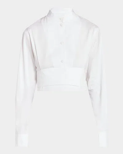 Alaïa Cummerbund Cotton Cropped Shirt In White