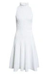 Alaïa Curled Trim Rib Fit & Flare Dress In White