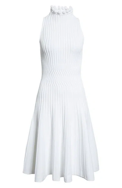 Alaïa Curled Trim Rib Fit & Flare Dress In White
