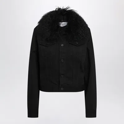 Alaïa Alaia Curly Faux Fur Collar Black Denim Mini Jacket