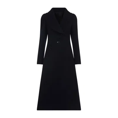 Alaïa Navy Blue Wool Curved Coat In Black