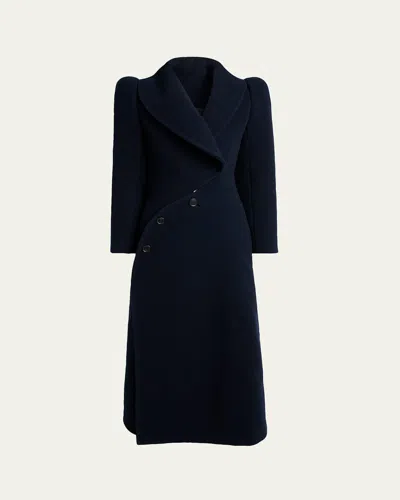 Alaïa Curved Double-breasted Long Coat In Blue