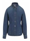 Alaïa Mineral Blue Cotton Curved Shirt With Pointed Collar In Blue