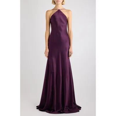 Alaïa Curved Silk Satin Gown In Brown
