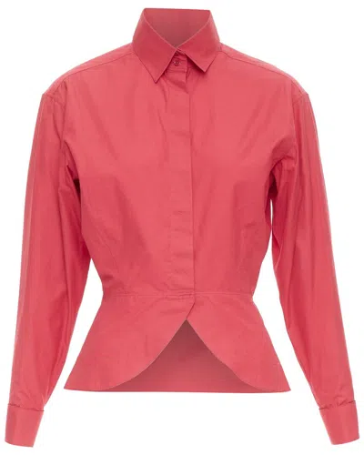 Alaïa Curved Tulip Petal Peplum Puff Sleeves Shirt In Red