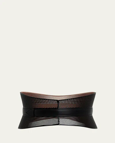 Alaïa Curved Wide Bustier Leather Belt In Noir