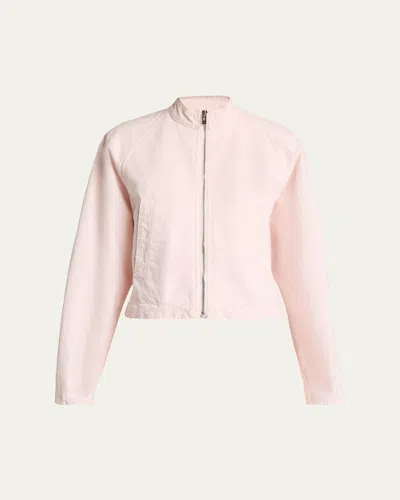 Alaïa Curved-sleeve Denim Zip Jacket In Pink