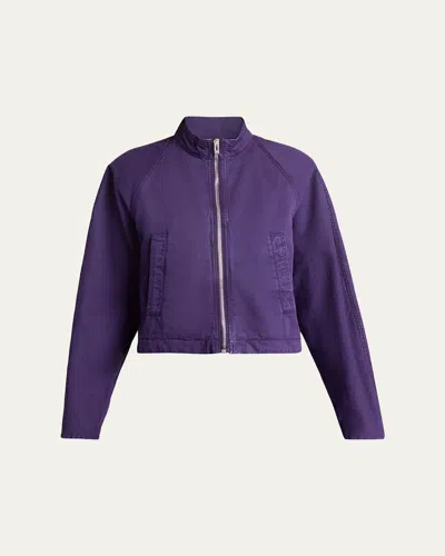 Alaïa Curved-sleeve Denim Zip Jacket In Purple