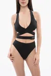 Alaïa Cut-out One-piece Swimsuit With Contrasting Logo In Black
