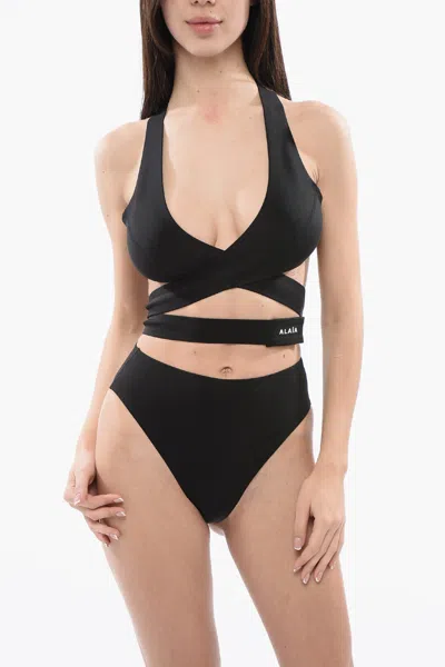 Alaïa Cut-out One-piece Swimsuit With Contrasting Logo In Black