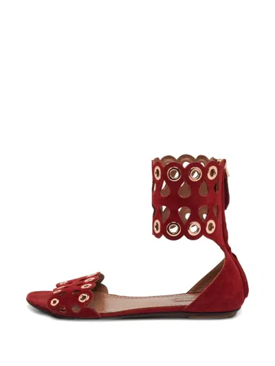 Pre-owned Alaïa Cut-out Eyelet Ballet Flats In Red