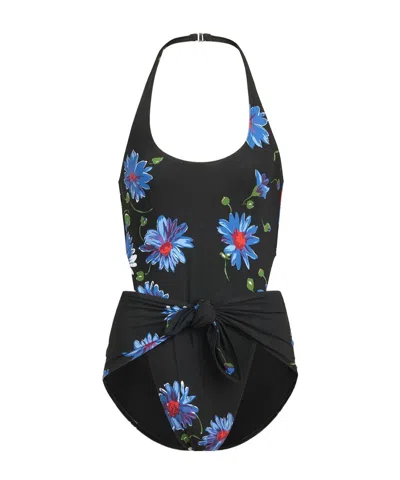 Alaïa Cut-out Floral One-piece Swimsuit In Black