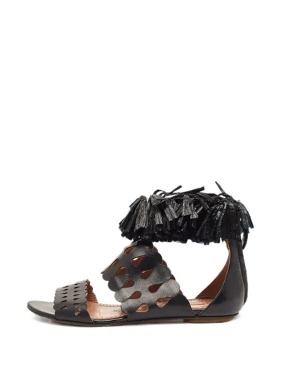 Pre-owned Alaïa Cut-out Fringe Sandals In Black