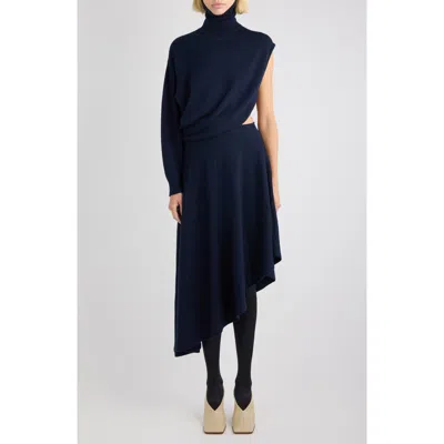 Alaïa Cutout Long Sleeve Turtleneck Sweater Dress In Blue