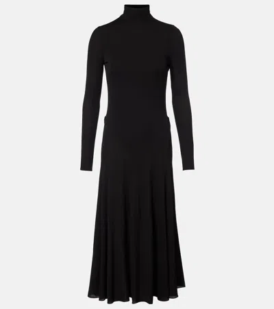Alaïa Open-back Jersey Turtleneck Midi Dress In Black