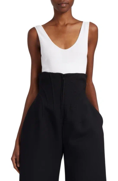 Alaïa Cutout Open Back Cotton Rib Bodysuit In Blanc