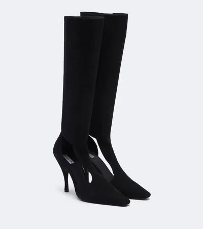 Alaïa Cut-out Suede Knee-high Boots In Black