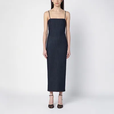 Alaïa Dark Blue Stretch Denim Dress With Shoulder Straps