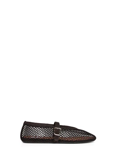 Alaïa Dark Brown Fishnet And Suede Ballet Flats In Multi