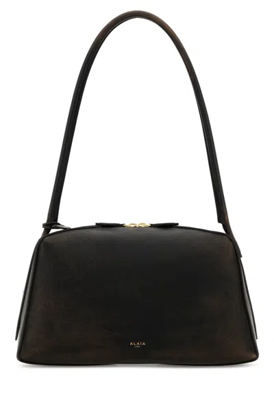 Alaïa Dark Brown Leather Le Bouledogue Shoulder Bag In Black