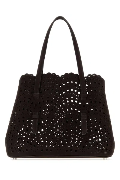 Alaïa Mina 25 Suede Tote Handbag Cutout Design In Black