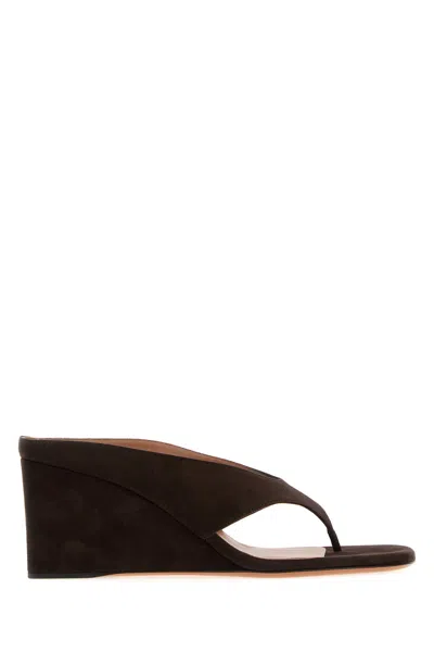 Alaïa Alaia Dark Brown Suede Thong Mules