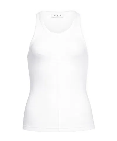 Alaïa Cotton Tank Top With Pleats In White