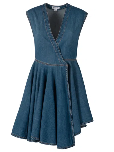 ALAÏA ALAIA DEEP STONE DENIM WRAP DRESS