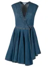 Alaïa Asymmetric Wrap-effect Denim Mini Dress In Blue