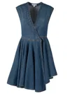 Alaïa Deep Stone Denim Wrap Dress Clothing In Blue